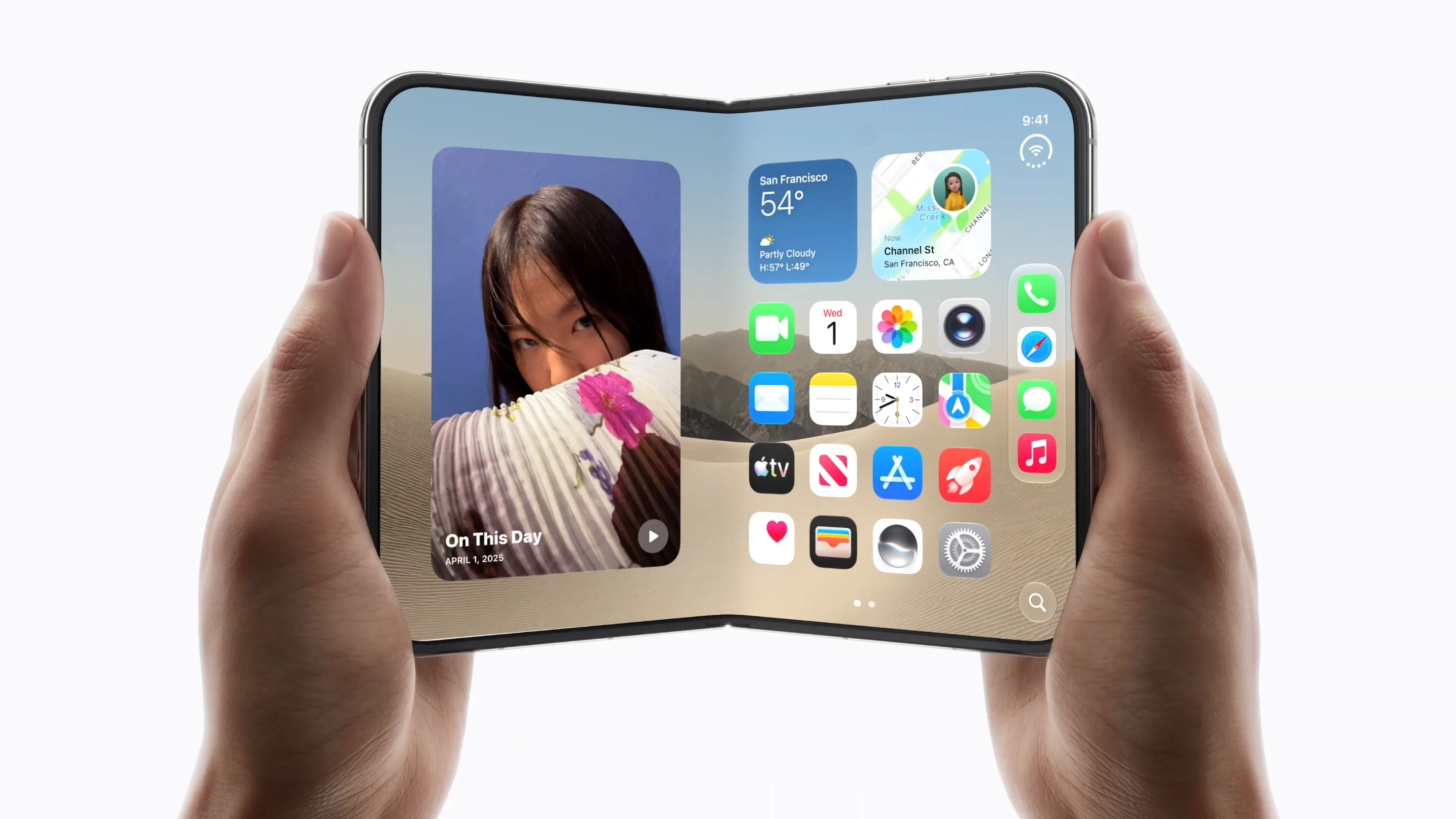 Apple iPhone Duo im aufgeklappten Zustand.