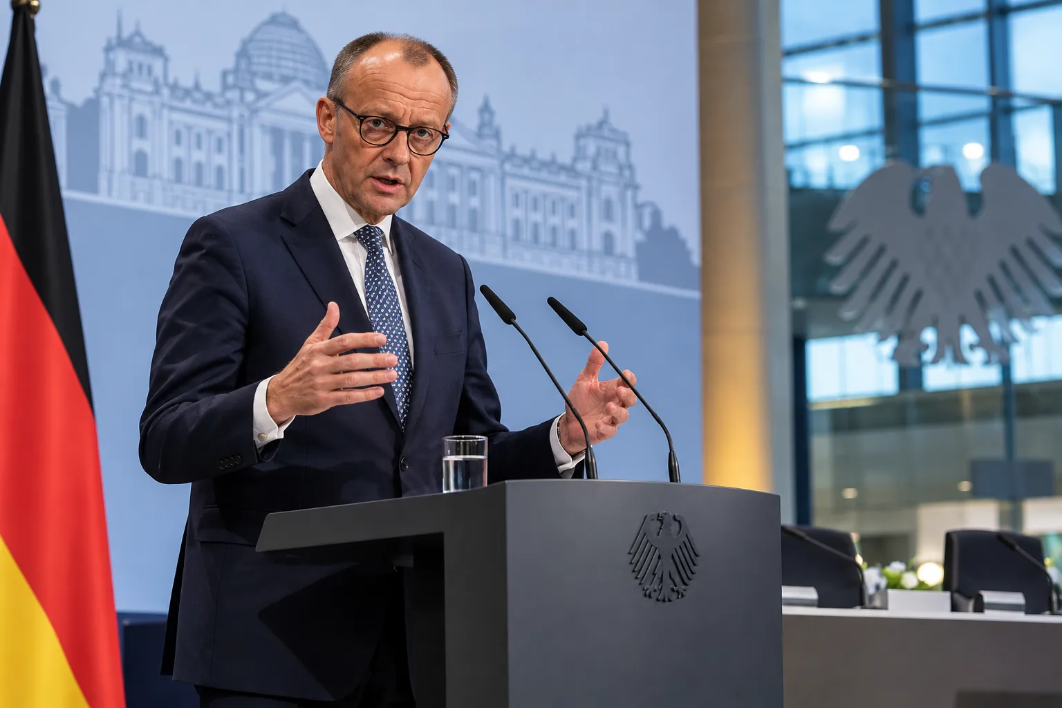 Bundeskanzler Friedrich Merz spricht beim Investitionsgipfel in Berlin.