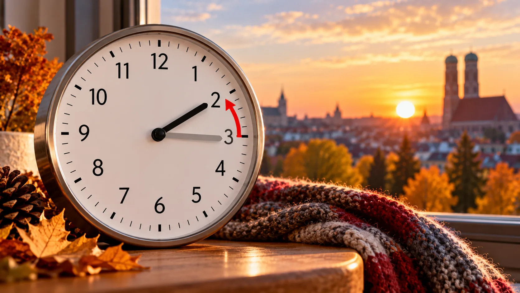 Analoge Uhr mit zurückgestelltem Zeiger als Symbol für die Umstellung von Sommer- auf Winterzeit.